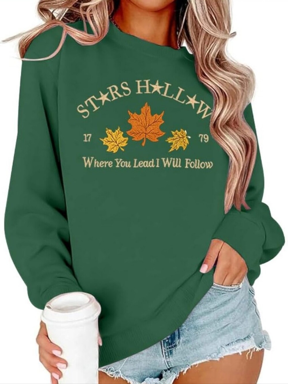 Gilmore Girls Stars Hollow Green Embroidered Graphic Sweatshirt Size Medium NWOT